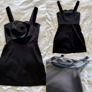 DVF Black Crepe and Velvet Rose Mini Dress Size 0